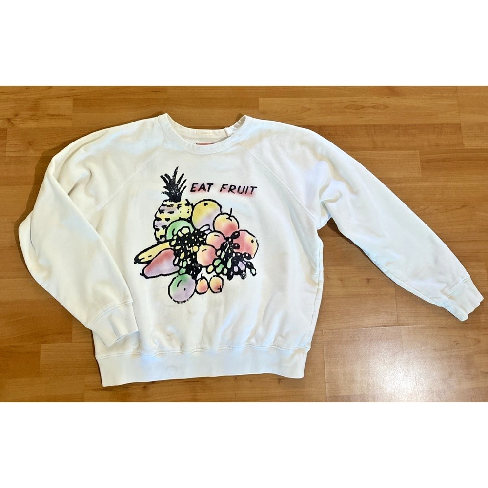 MOTHER The Concert Eat Fruit White Sweatshirt Women Size Small Graphic Pullover - Picture 4 of 12